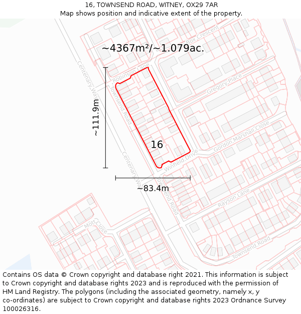 16, TOWNSEND ROAD, WITNEY, OX29 7AR: Plot and title map