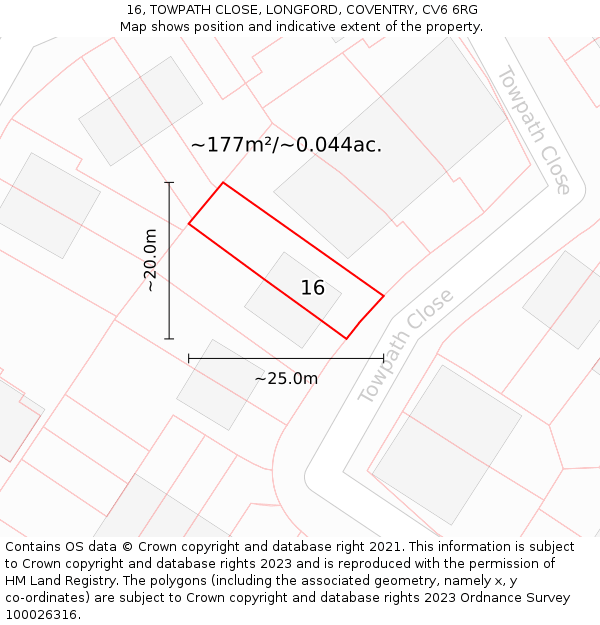 16, TOWPATH CLOSE, LONGFORD, COVENTRY, CV6 6RG: Plot and title map