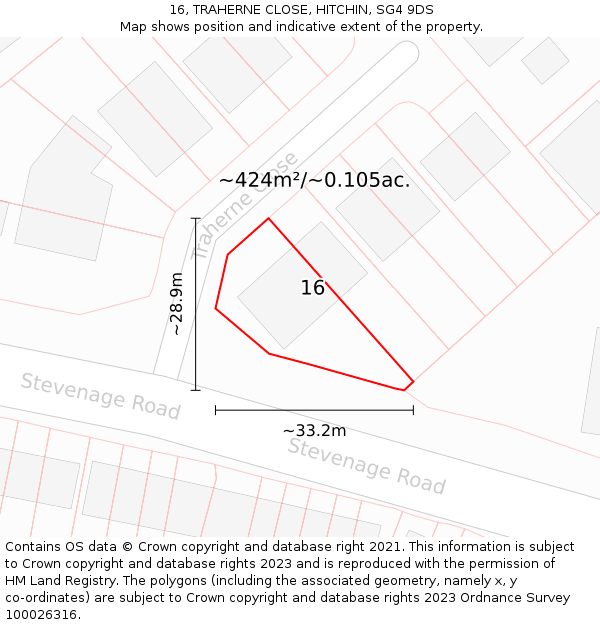 16, TRAHERNE CLOSE, HITCHIN, SG4 9DS: Plot and title map
