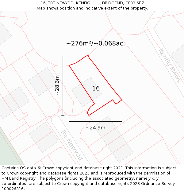 16, TRE NEWYDD, KENFIG HILL, BRIDGEND, CF33 6EZ: Plot and title map