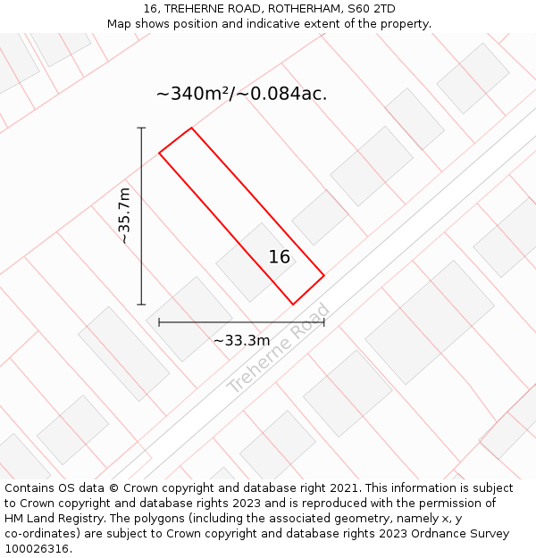 16, TREHERNE ROAD, ROTHERHAM, S60 2TD: Plot and title map