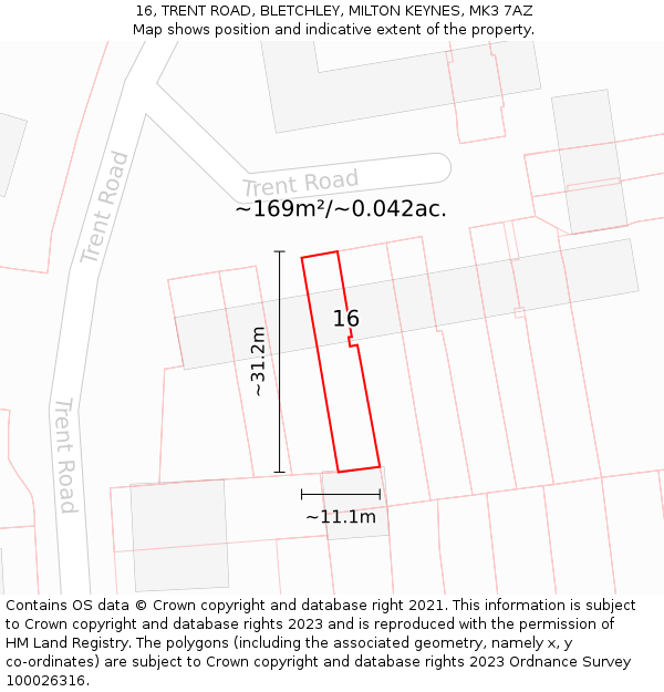 16, TRENT ROAD, BLETCHLEY, MILTON KEYNES, MK3 7AZ: Plot and title map