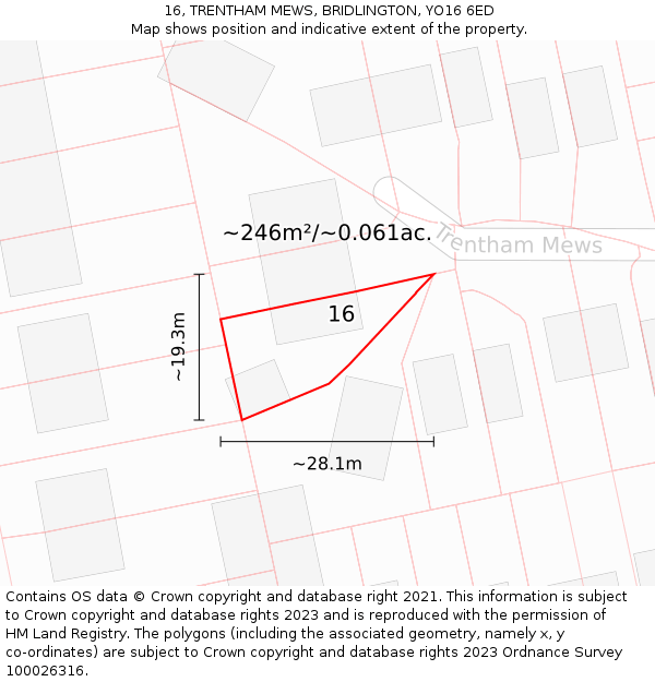 16, TRENTHAM MEWS, BRIDLINGTON, YO16 6ED: Plot and title map