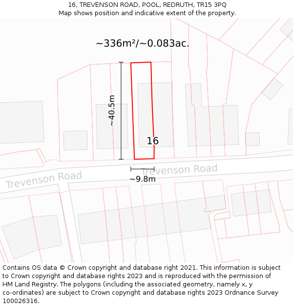 16, TREVENSON ROAD, POOL, REDRUTH, TR15 3PQ: Plot and title map