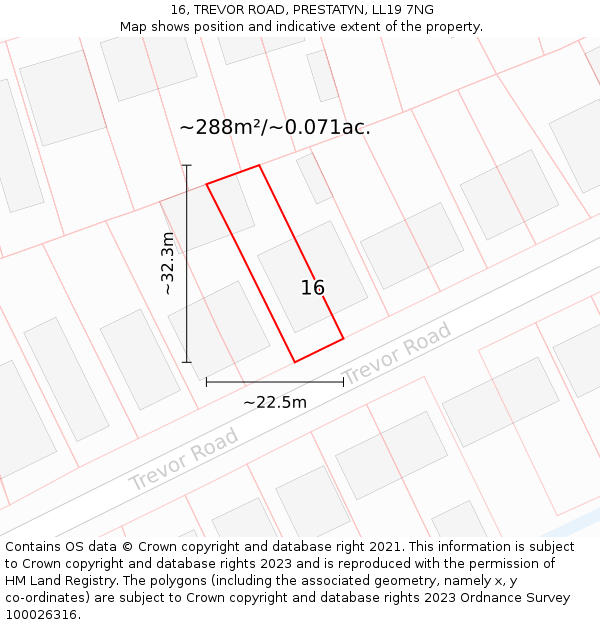 16, TREVOR ROAD, PRESTATYN, LL19 7NG: Plot and title map