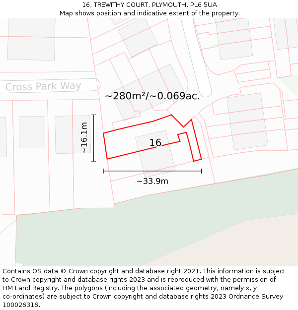 16, TREWITHY COURT, PLYMOUTH, PL6 5UA: Plot and title map