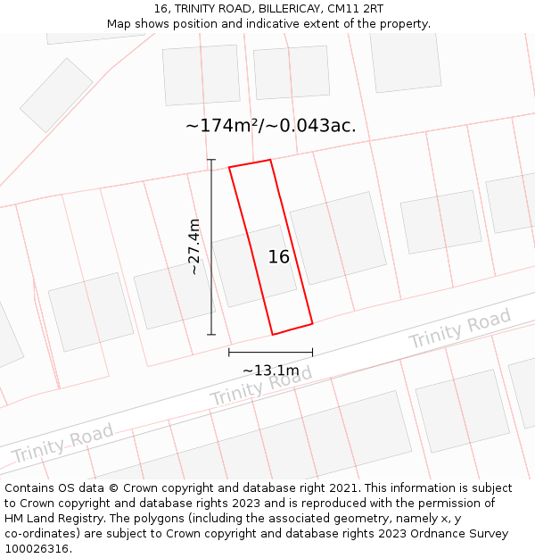 16, TRINITY ROAD, BILLERICAY, CM11 2RT: Plot and title map