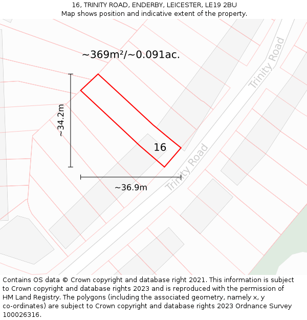16, TRINITY ROAD, ENDERBY, LEICESTER, LE19 2BU: Plot and title map