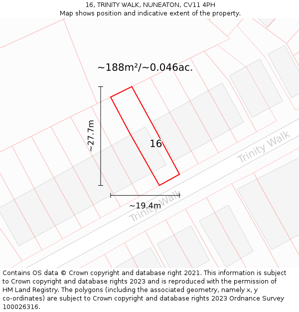 16, TRINITY WALK, NUNEATON, CV11 4PH: Plot and title map