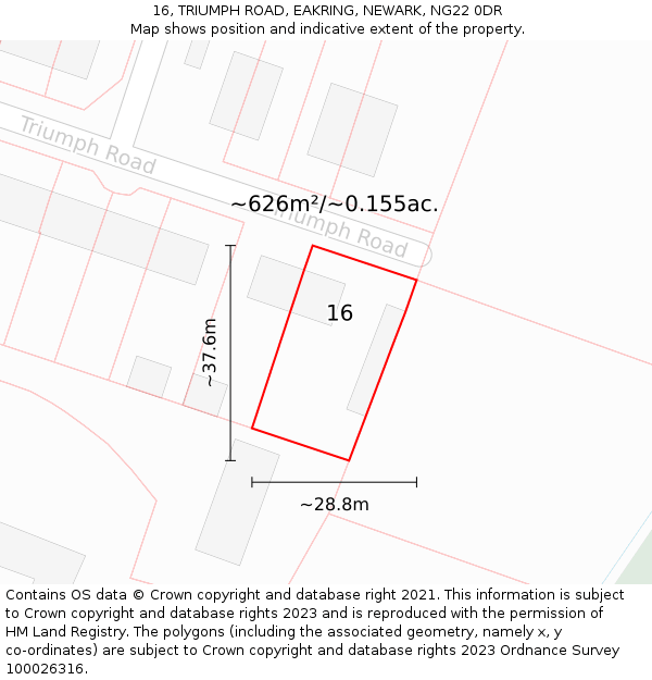 16, TRIUMPH ROAD, EAKRING, NEWARK, NG22 0DR: Plot and title map