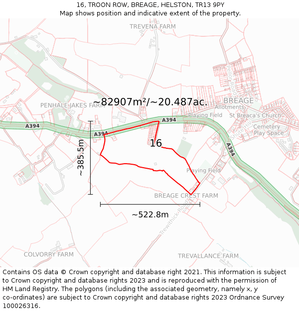 16, TROON ROW, BREAGE, HELSTON, TR13 9PY: Plot and title map