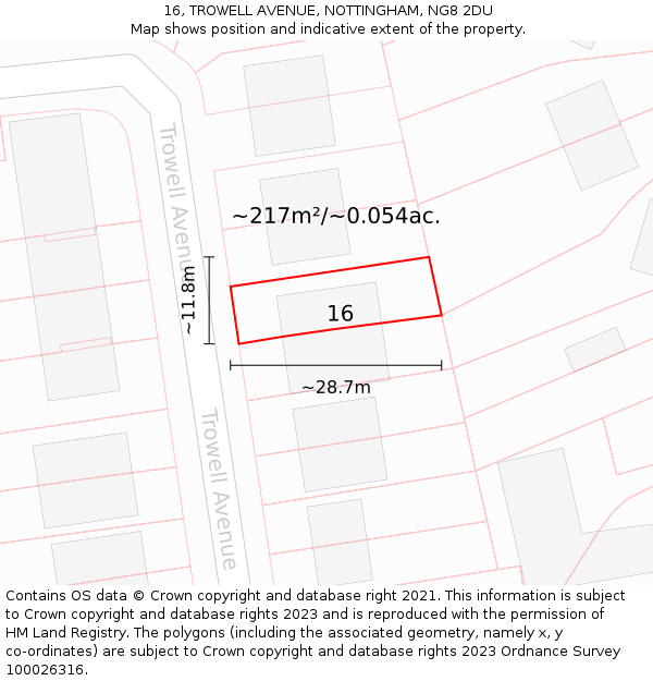 16, TROWELL AVENUE, NOTTINGHAM, NG8 2DU: Plot and title map