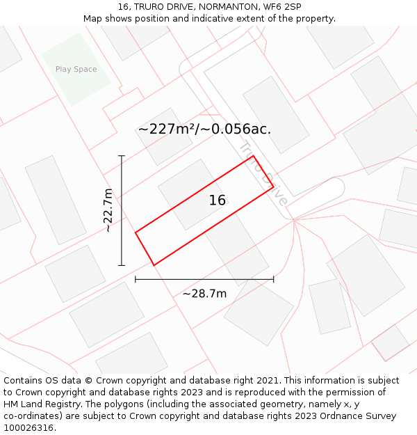 16, TRURO DRIVE, NORMANTON, WF6 2SP: Plot and title map
