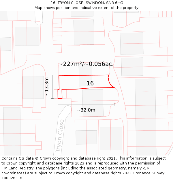 16, TRYON CLOSE, SWINDON, SN3 6HG: Plot and title map