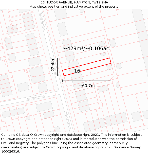 16, TUDOR AVENUE, HAMPTON, TW12 2NA: Plot and title map