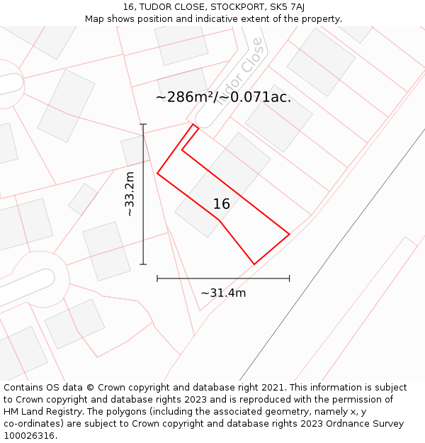 16, TUDOR CLOSE, STOCKPORT, SK5 7AJ: Plot and title map