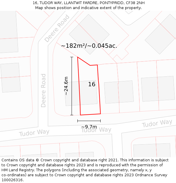 16, TUDOR WAY, LLANTWIT FARDRE, PONTYPRIDD, CF38 2NH: Plot and title map