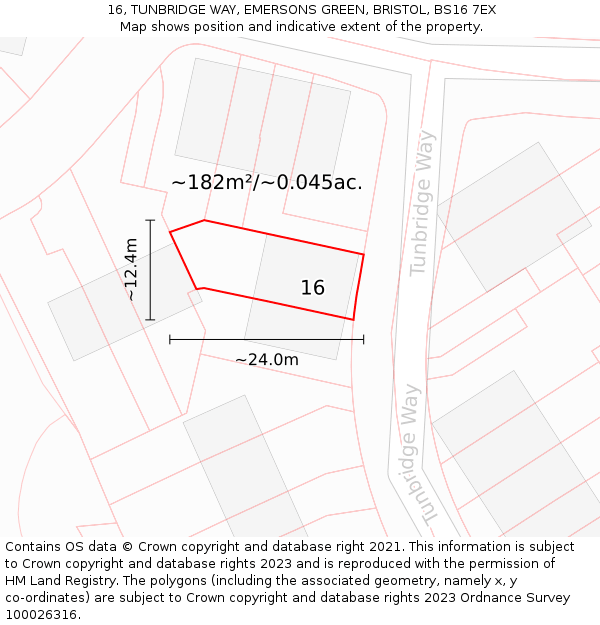 16, TUNBRIDGE WAY, EMERSONS GREEN, BRISTOL, BS16 7EX: Plot and title map