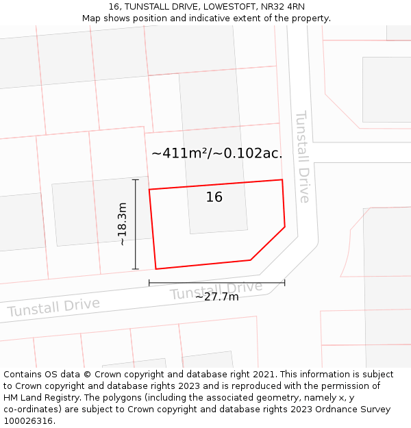 16, TUNSTALL DRIVE, LOWESTOFT, NR32 4RN: Plot and title map