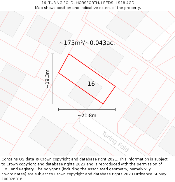 16, TURING FOLD, HORSFORTH, LEEDS, LS18 4GD: Plot and title map