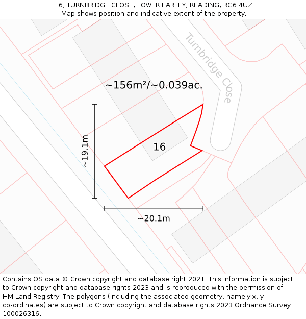16, TURNBRIDGE CLOSE, LOWER EARLEY, READING, RG6 4UZ: Plot and title map