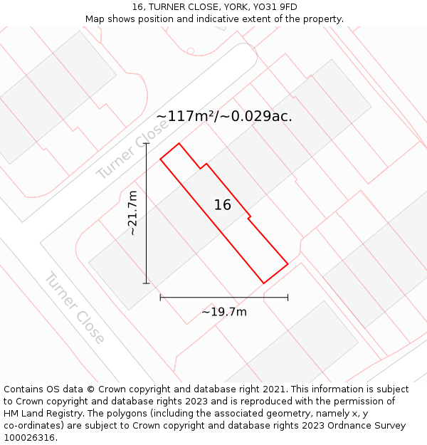 16, TURNER CLOSE, YORK, YO31 9FD: Plot and title map