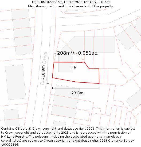 16, TURNHAM DRIVE, LEIGHTON BUZZARD, LU7 4RS: Plot and title map