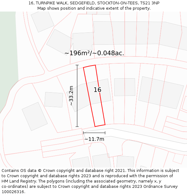 16, TURNPIKE WALK, SEDGEFIELD, STOCKTON-ON-TEES, TS21 3NP: Plot and title map