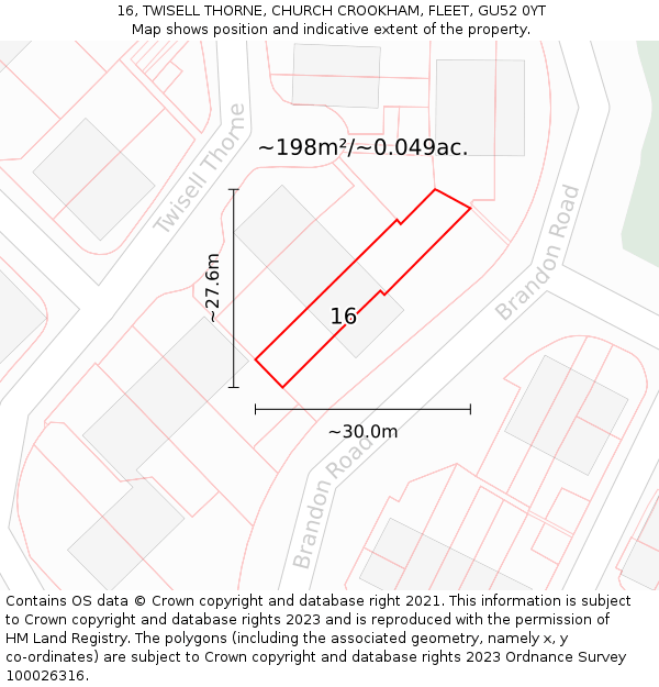 16, TWISELL THORNE, CHURCH CROOKHAM, FLEET, GU52 0YT: Plot and title map