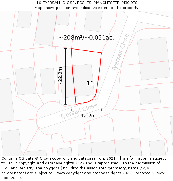 16, TYERSALL CLOSE, ECCLES, MANCHESTER, M30 9FS: Plot and title map