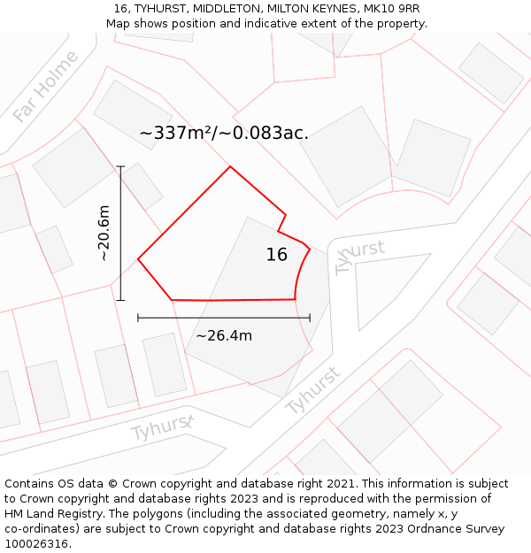 16, TYHURST, MIDDLETON, MILTON KEYNES, MK10 9RR: Plot and title map