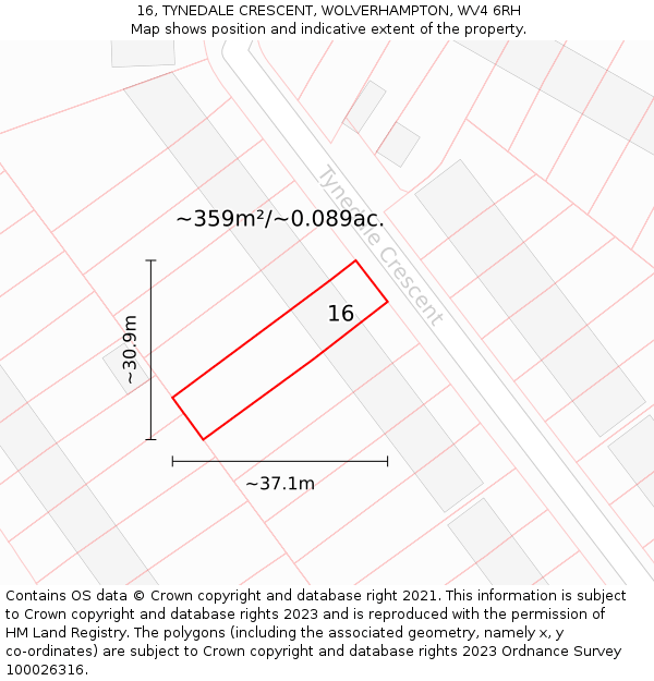 16, TYNEDALE CRESCENT, WOLVERHAMPTON, WV4 6RH: Plot and title map
