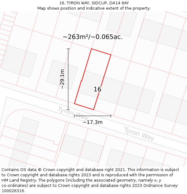 16, TYRON WAY, SIDCUP, DA14 6AY: Plot and title map