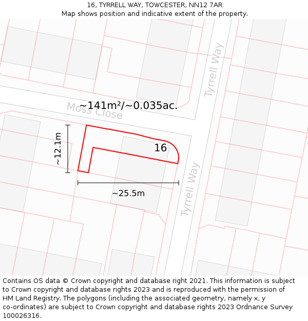 16, TYRRELL WAY, TOWCESTER, NN12 7AR: Plot and title map