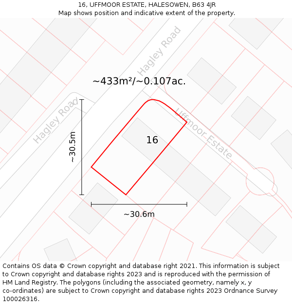 16, UFFMOOR ESTATE, HALESOWEN, B63 4JR: Plot and title map