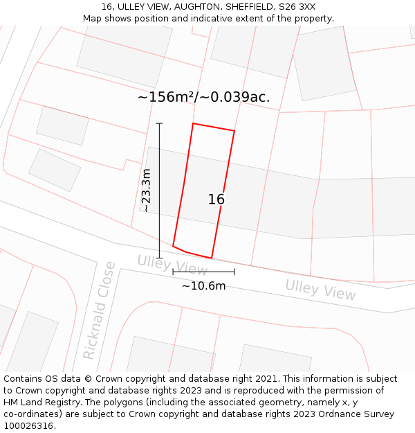 16, ULLEY VIEW, AUGHTON, SHEFFIELD, S26 3XX: Plot and title map