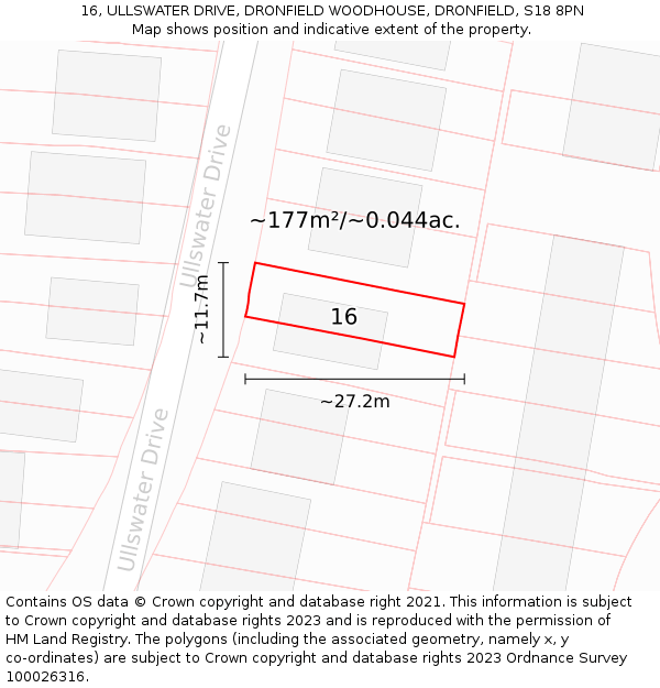 16, ULLSWATER DRIVE, DRONFIELD WOODHOUSE, DRONFIELD, S18 8PN: Plot and title map