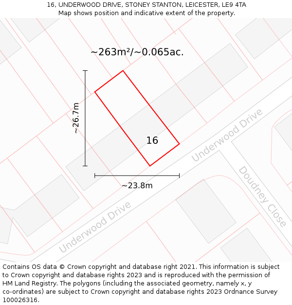 16, UNDERWOOD DRIVE, STONEY STANTON, LEICESTER, LE9 4TA: Plot and title map
