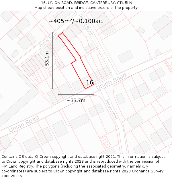 16, UNION ROAD, BRIDGE, CANTERBURY, CT4 5LN: Plot and title map