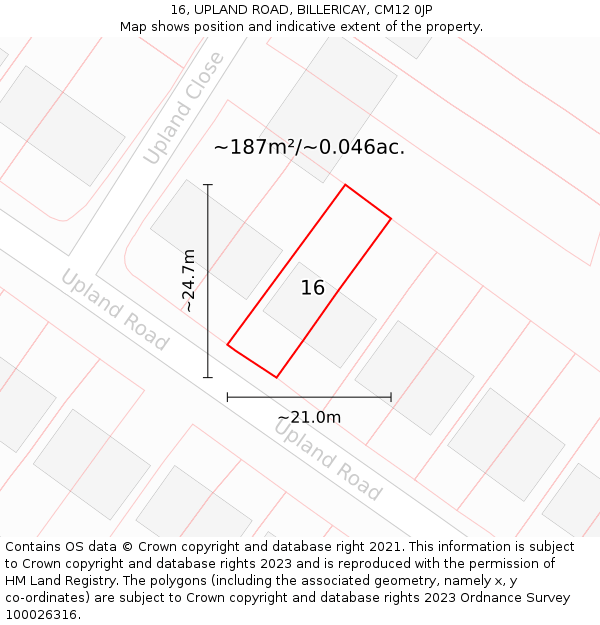 16, UPLAND ROAD, BILLERICAY, CM12 0JP: Plot and title map