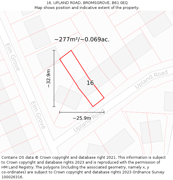 16, UPLAND ROAD, BROMSGROVE, B61 0EQ: Plot and title map