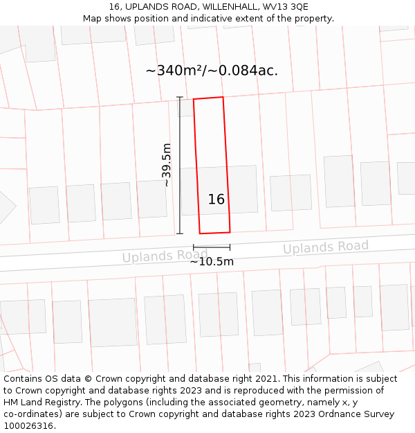 16, UPLANDS ROAD, WILLENHALL, WV13 3QE: Plot and title map