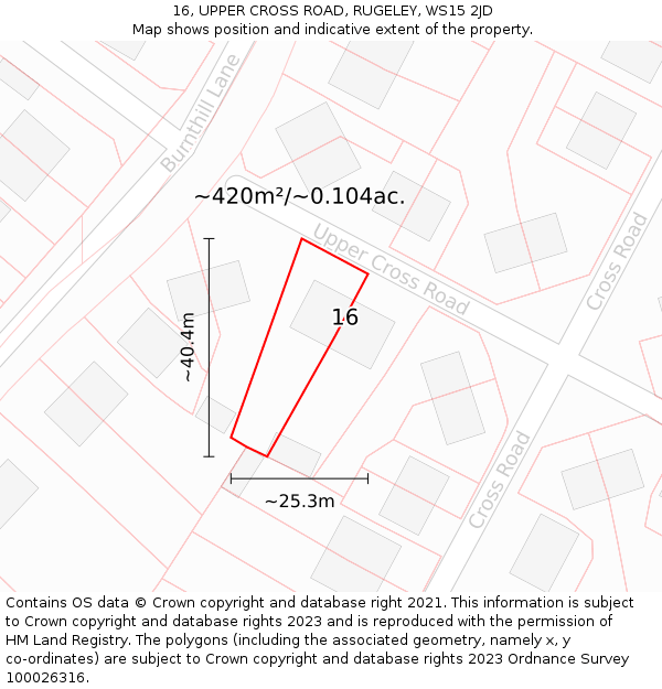 16, UPPER CROSS ROAD, RUGELEY, WS15 2JD: Plot and title map