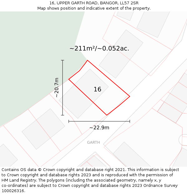 16, UPPER GARTH ROAD, BANGOR, LL57 2SR: Plot and title map