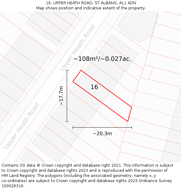 16, UPPER HEATH ROAD, ST ALBANS, AL1 4DN: Plot and title map