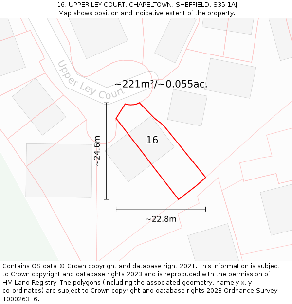 16, UPPER LEY COURT, CHAPELTOWN, SHEFFIELD, S35 1AJ: Plot and title map