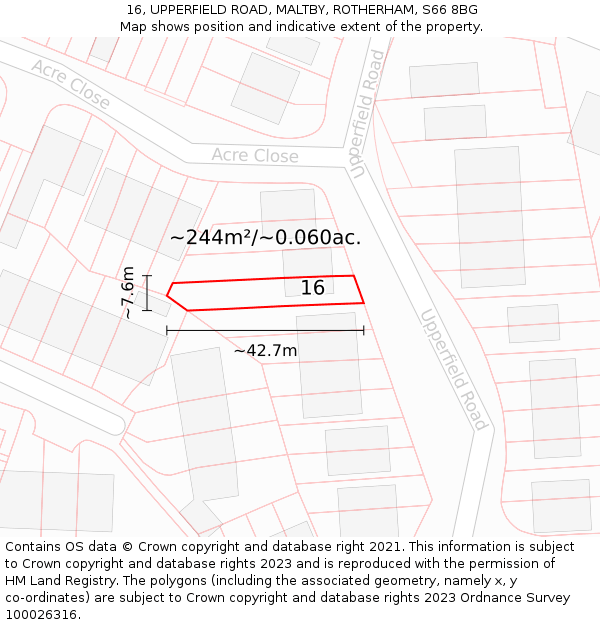 16, UPPERFIELD ROAD, MALTBY, ROTHERHAM, S66 8BG: Plot and title map
