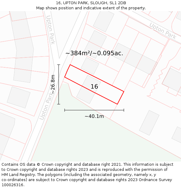 16, UPTON PARK, SLOUGH, SL1 2DB: Plot and title map