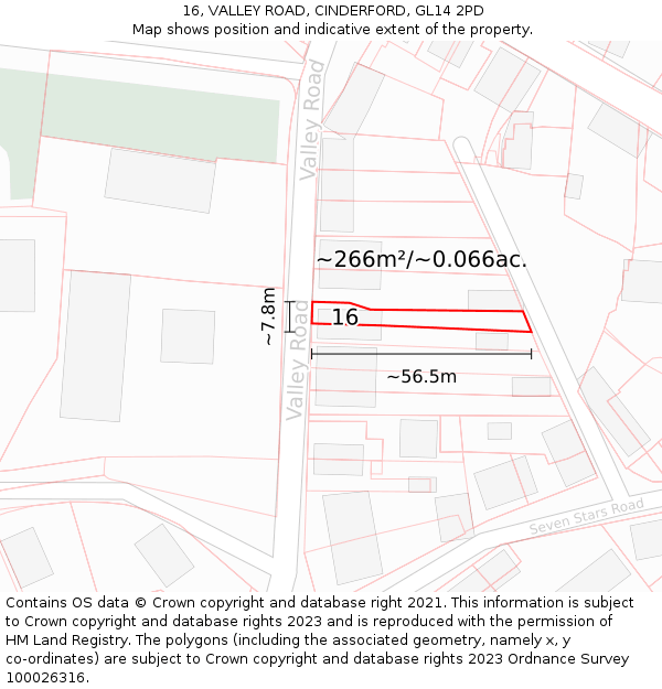 16, VALLEY ROAD, CINDERFORD, GL14 2PD: Plot and title map
