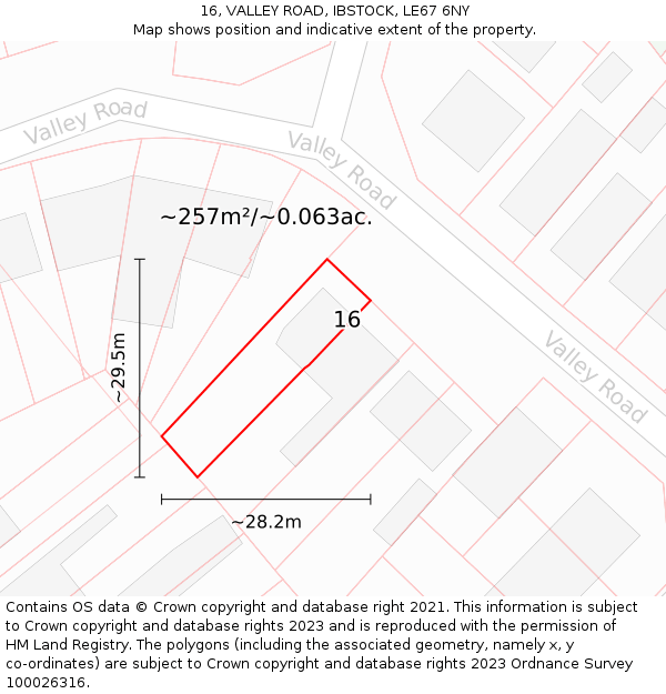 16, VALLEY ROAD, IBSTOCK, LE67 6NY: Plot and title map